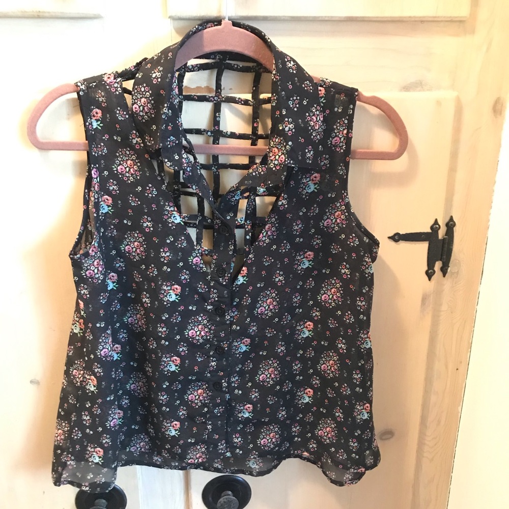 Sheer Floral Button Down Tank Top